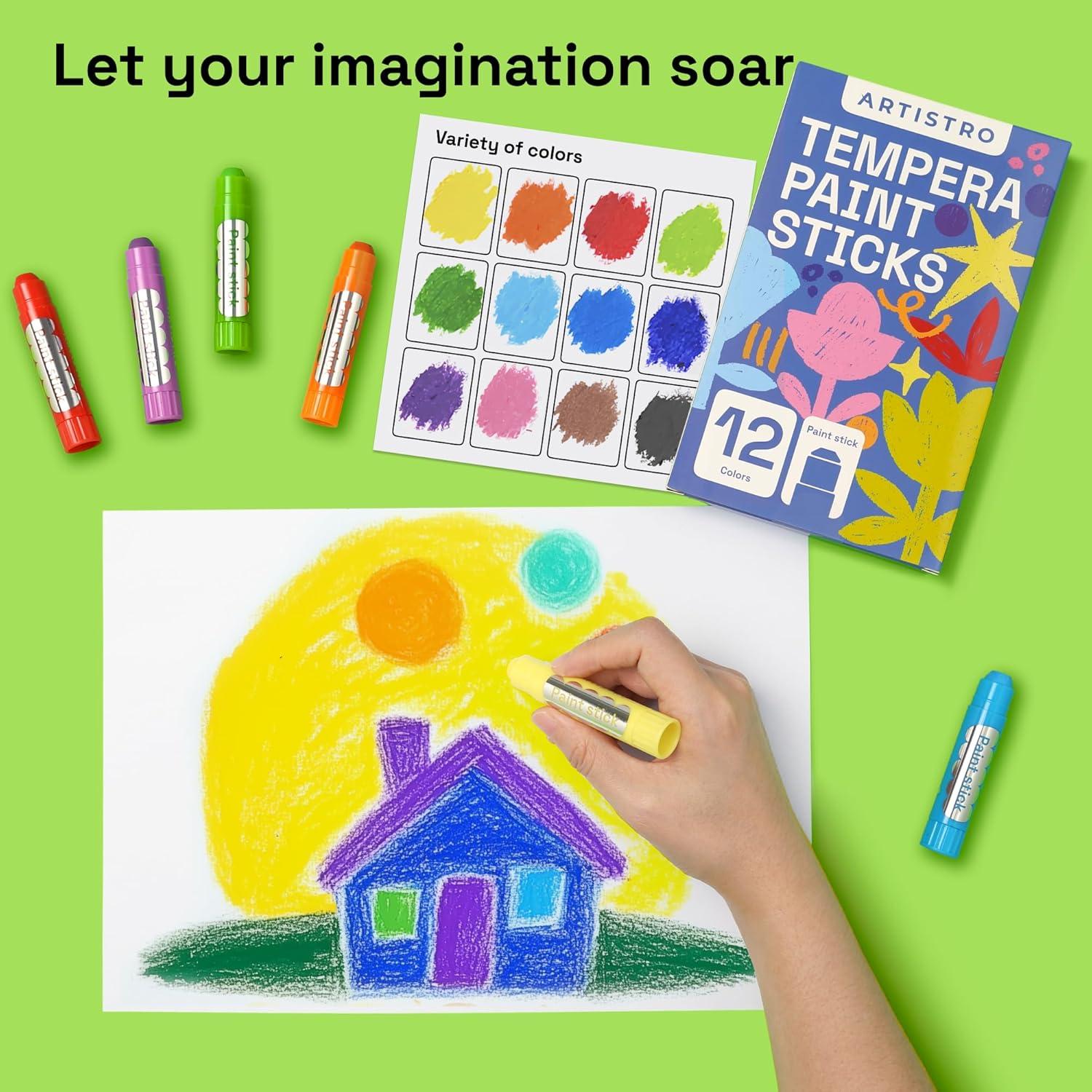 imageARTISTRO 100 Washable Tempera Paint Sticks for Kids  12 Nontoxic Paint Markers for Kids  Color Sticks with Twist Design12 Markers