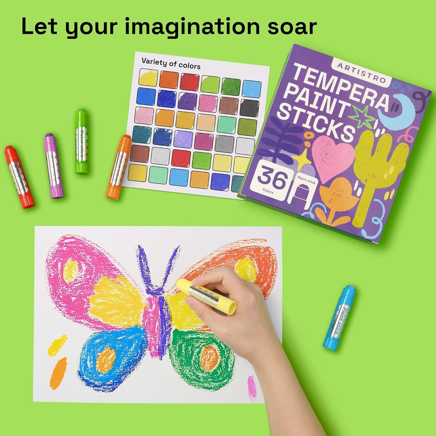 imageARTISTRO 100 Washable Tempera Paint Sticks for Kids  12 Nontoxic Paint Markers for Kids  Color Sticks with Twist Design36 Markers