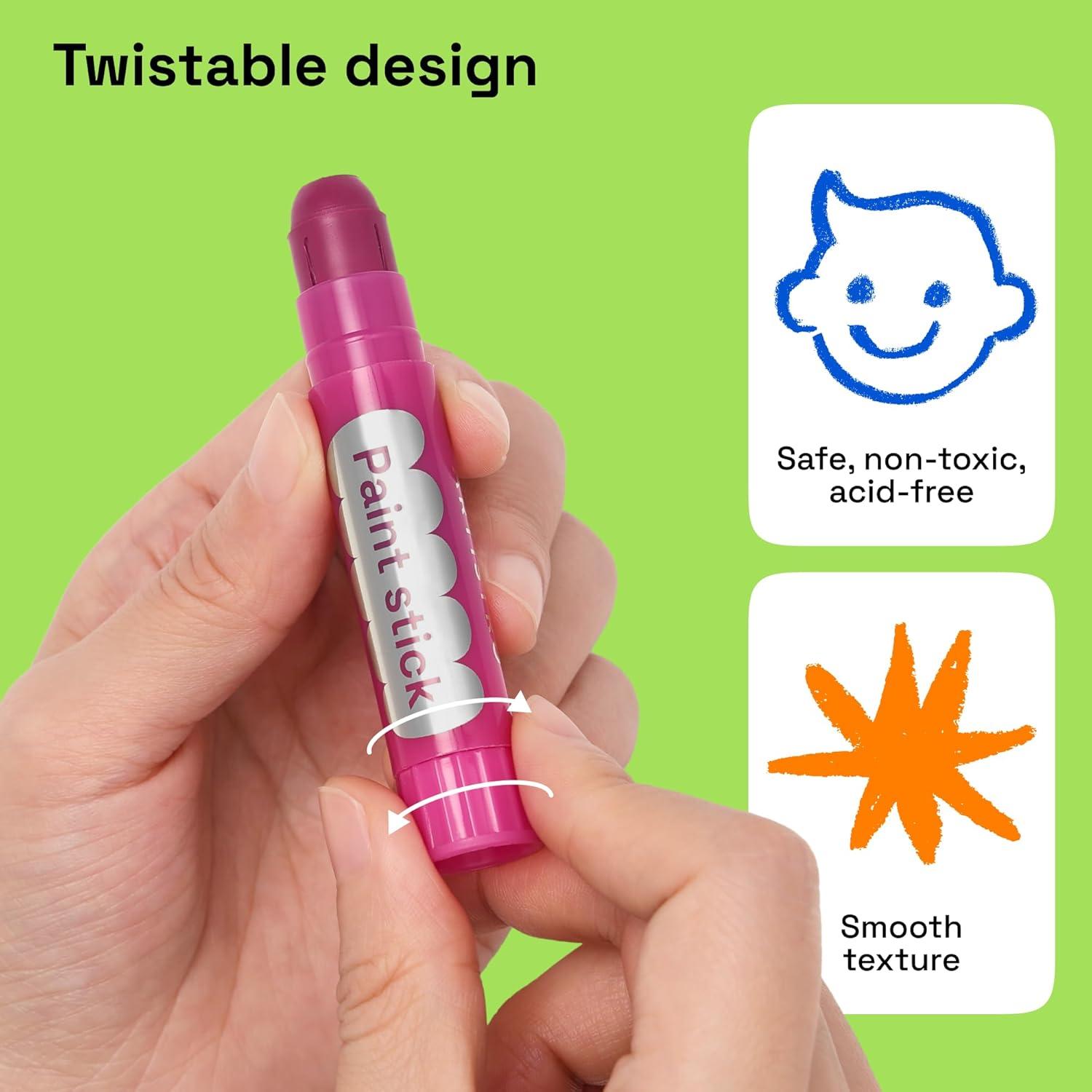 imageARTISTRO 100 Washable Tempera Paint Sticks for Kids  12 Nontoxic Paint Markers for Kids  Color Sticks with Twist Design6 Markers