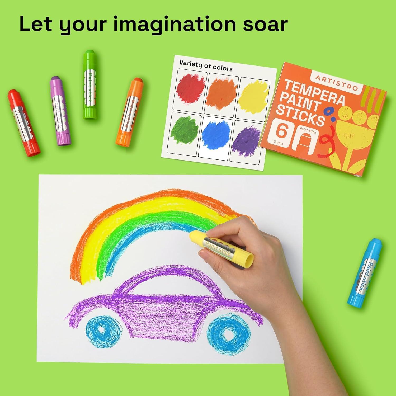 imageARTISTRO 100 Washable Tempera Paint Sticks for Kids  12 Nontoxic Paint Markers for Kids  Color Sticks with Twist Design6 Markers
