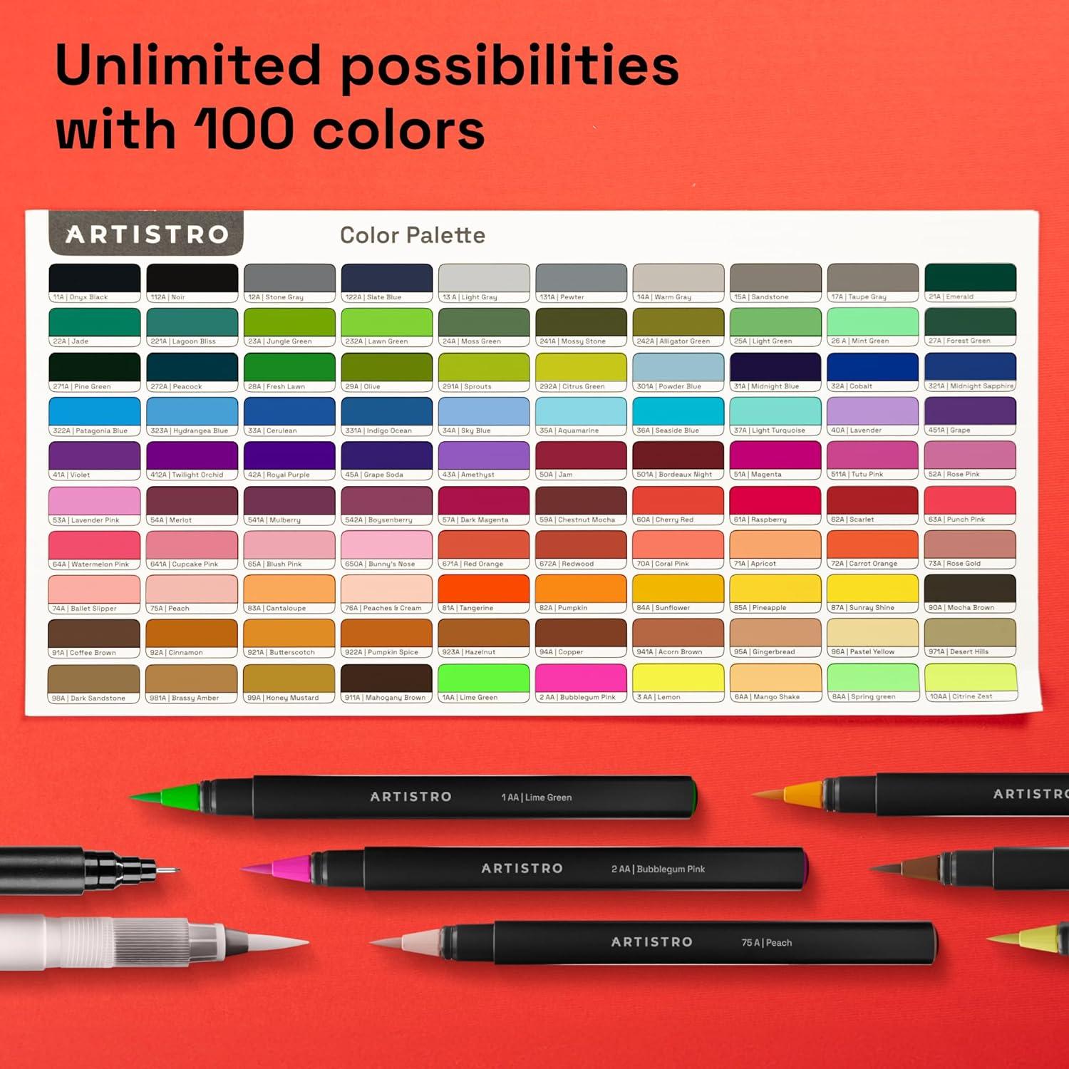 imageARTISTRO 24 Watercolor Markers with Flexible Paint Brush Pens for Pros ampamp Beginners  Consistent Smooth Bright Washable NonToxic Ideal for Coloring Calligraphy ampamp Manga100 Brush Tip