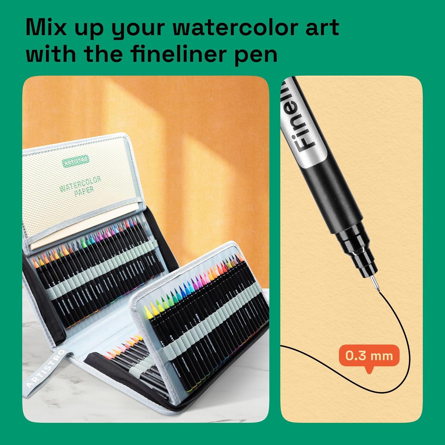 imageARTISTRO 24 Watercolor Markers with Flexible Paint Brush Pens for Pros ampamp Beginners  Consistent Smooth Bright Washable NonToxic Ideal for Coloring Calligraphy ampamp Manga100 Brush Tip