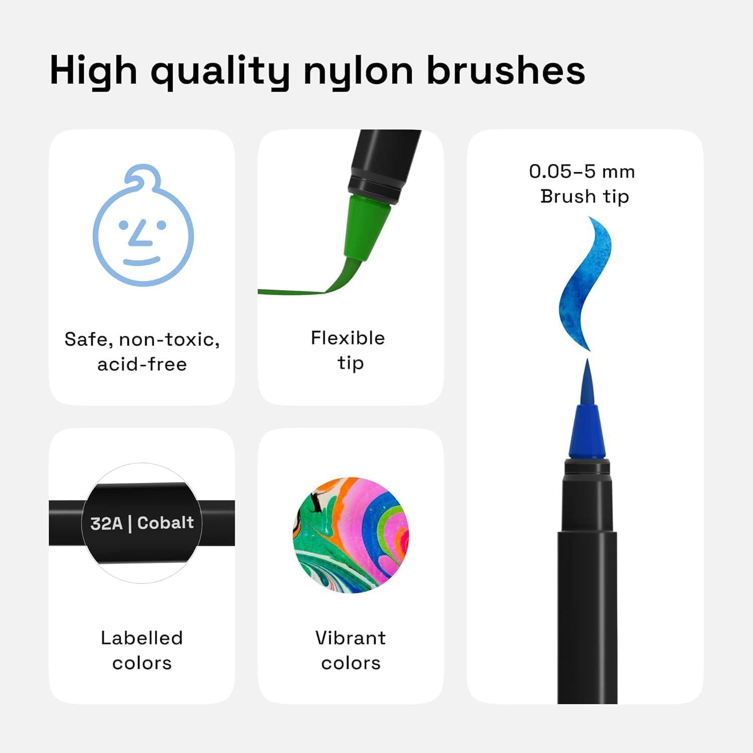 imageARTISTRO 24 Watercolor Markers with Flexible Paint Brush Pens for Pros ampamp Beginners  Consistent Smooth Bright Washable NonToxic Ideal for Coloring Calligraphy ampamp Manga48 Brush Tip