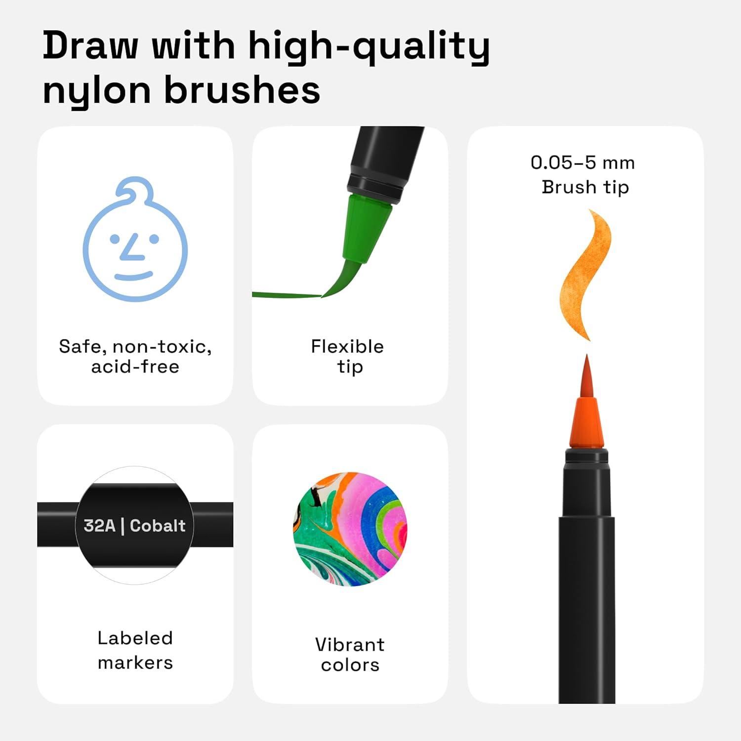 imageARTISTRO 24 Watercolor Markers with Flexible Paint Brush Pens for Pros ampamp Beginners  Consistent Smooth Bright Washable NonToxic Ideal for Coloring Calligraphy ampamp Manga12 Brush Tip