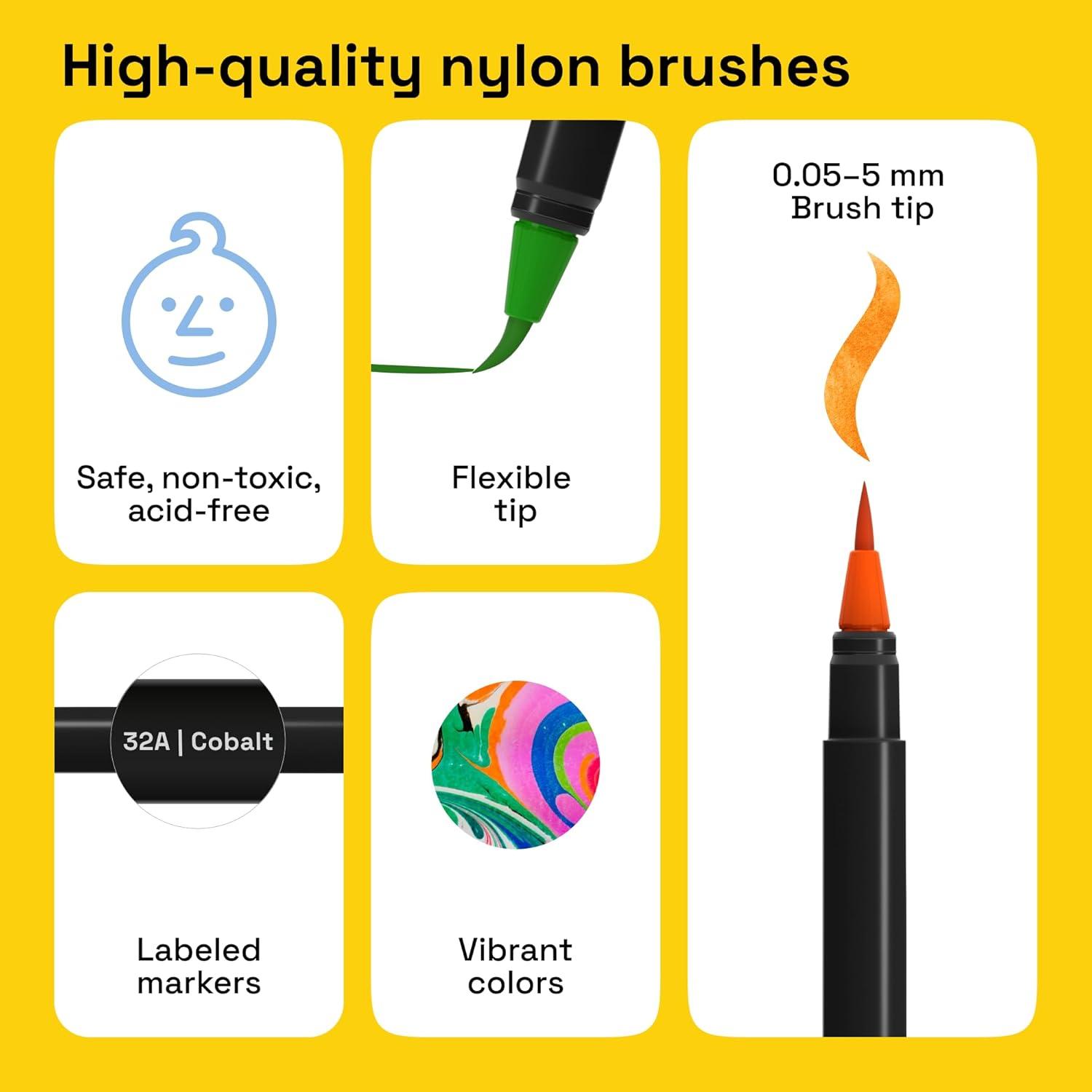 imageARTISTRO 24 Watercolor Markers with Flexible Paint Brush Pens for Pros ampamp Beginners  Consistent Smooth Bright Washable NonToxic Ideal for Coloring Calligraphy ampamp Manga100 Brush Tip