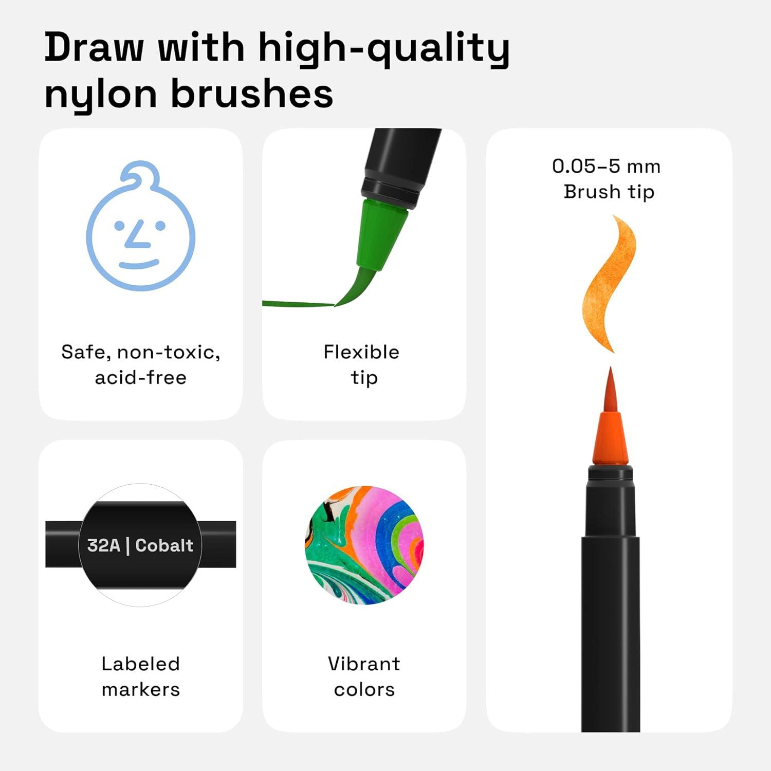imageARTISTRO 24 Watercolor Markers with Flexible Paint Brush Pens for Pros ampamp Beginners  Consistent Smooth Bright Washable NonToxic Ideal for Coloring Calligraphy ampamp Manga24 Brush Tip