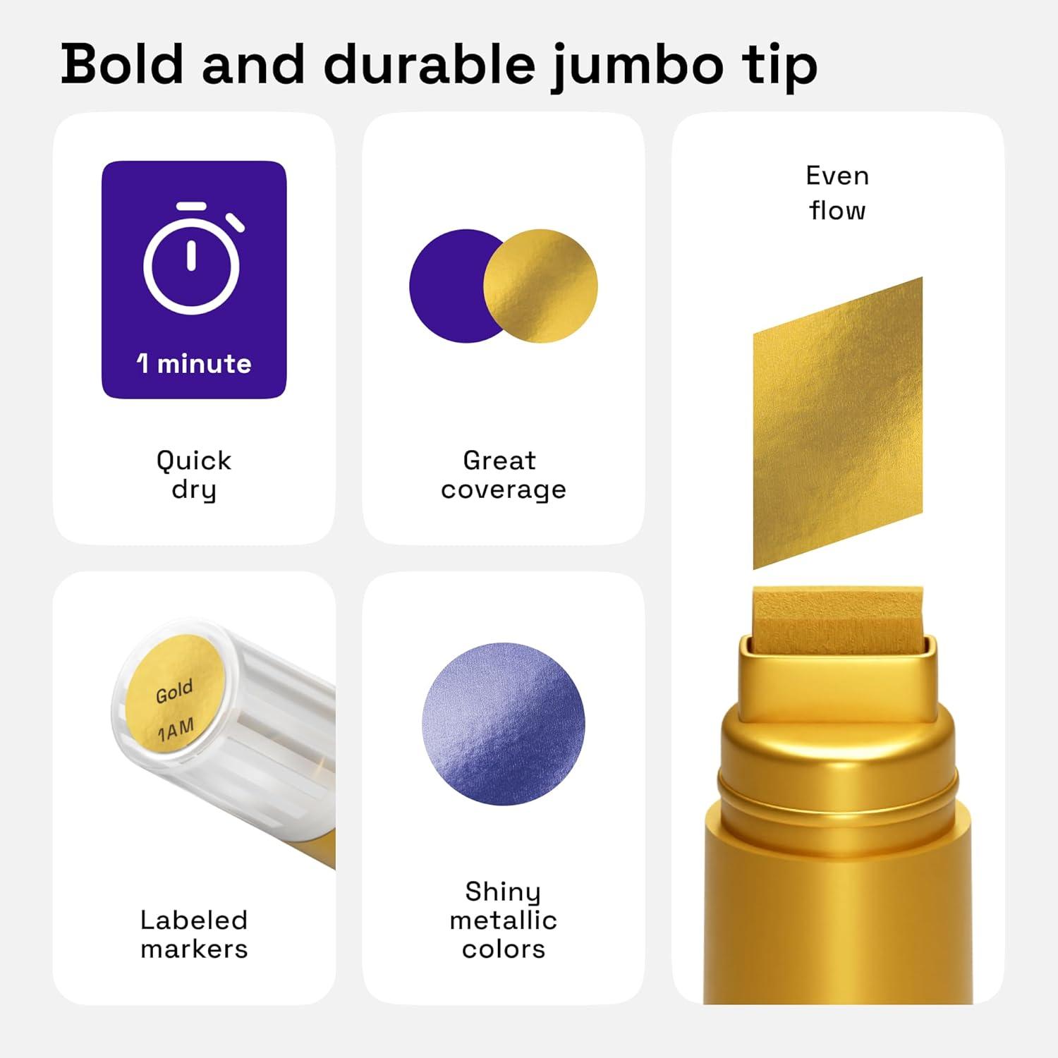 imageARTISTRO 8 Metallic Poster Markers  Jumbo Markers Set with 15mm Wide Jumbo Tip for Murals Posters Tagging Rock Wood Plastic Leather Metal Fabric Ceramic8 Jumbo