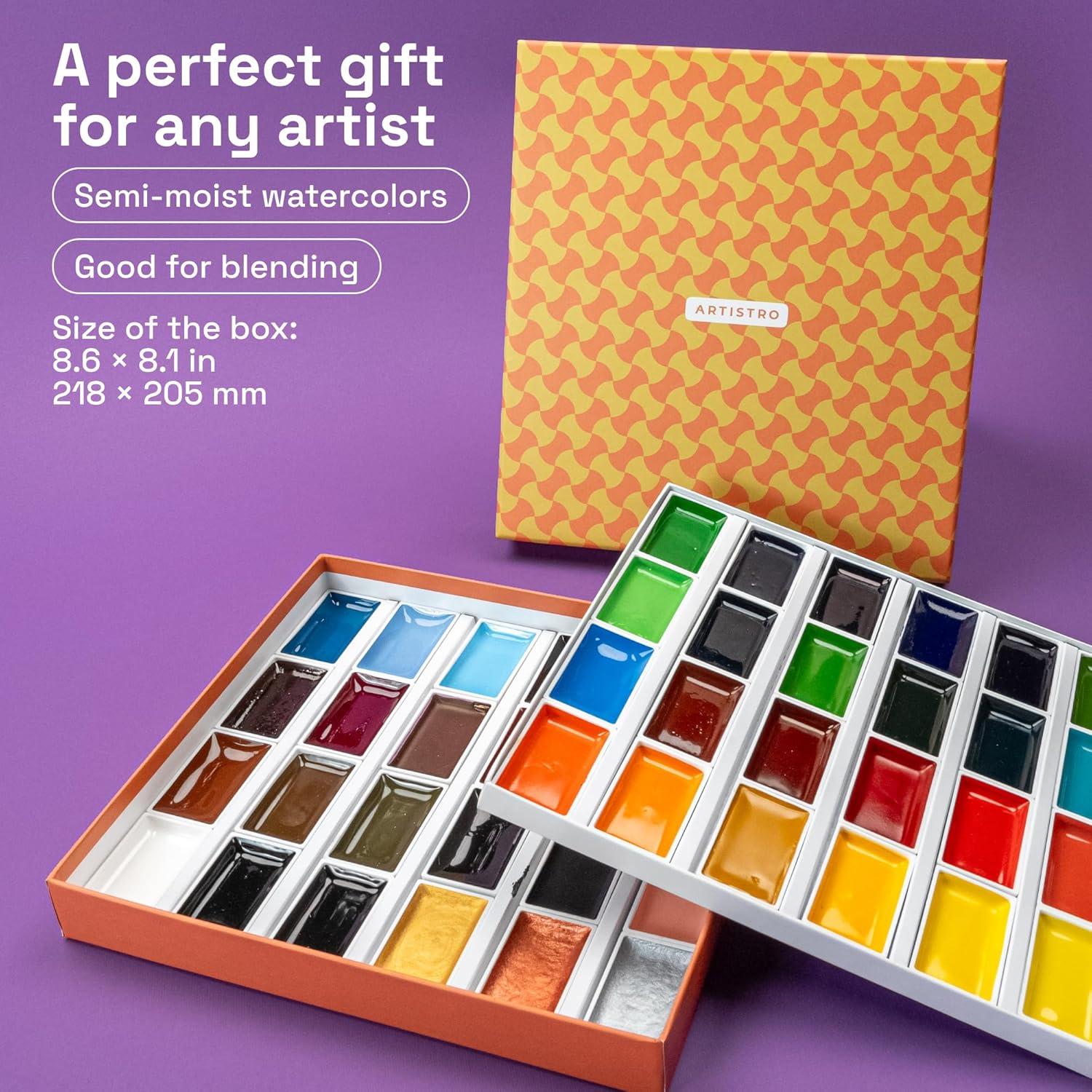 imageARTISTRO Professional Watercolor Paint Set for Adults  24 PigmentRich Colors XL Pans ASTMI Lightfastness High Tinting Strength Watercolor Set for Professionals made by ProfessionalsMulticolor