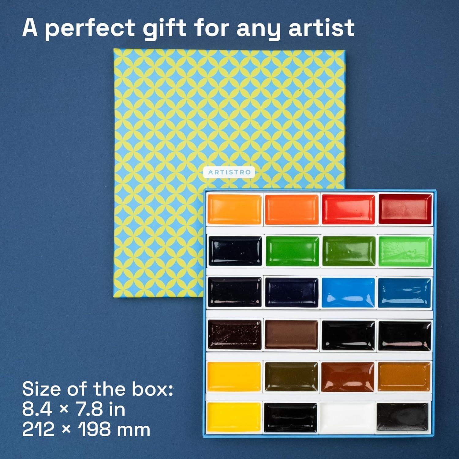 imageARTISTRO Professional Watercolor Paint Set for Adults  24 PigmentRich Colors XL Pans ASTMI Lightfastness High Tinting Strength Watercolor Set for Professionals made by ProfessionalsMulticolor