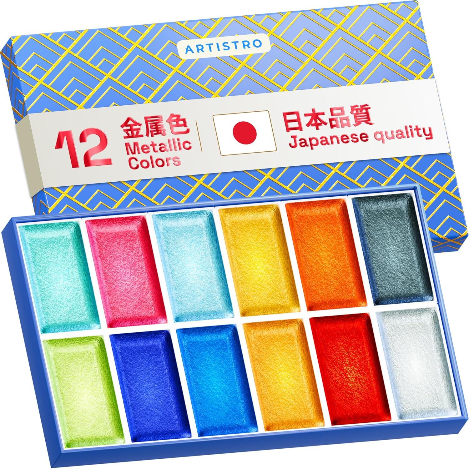 imageARTISTRO Professional Watercolor Paint Set for Adults  24 PigmentRich Colors XL Pans ASTMI Lightfastness High Tinting Strength Watercolor Set for Professionals made by ProfessionalsMetallic