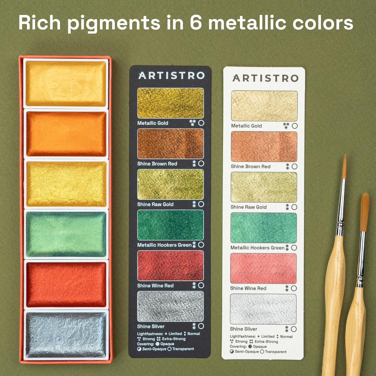 imageARTISTRO Professional Watercolor Paint Set for Adults  24 PigmentRich Colors XL Pans ASTMI Lightfastness High Tinting Strength Watercolor Set for Professionals made by ProfessionalsMetallic