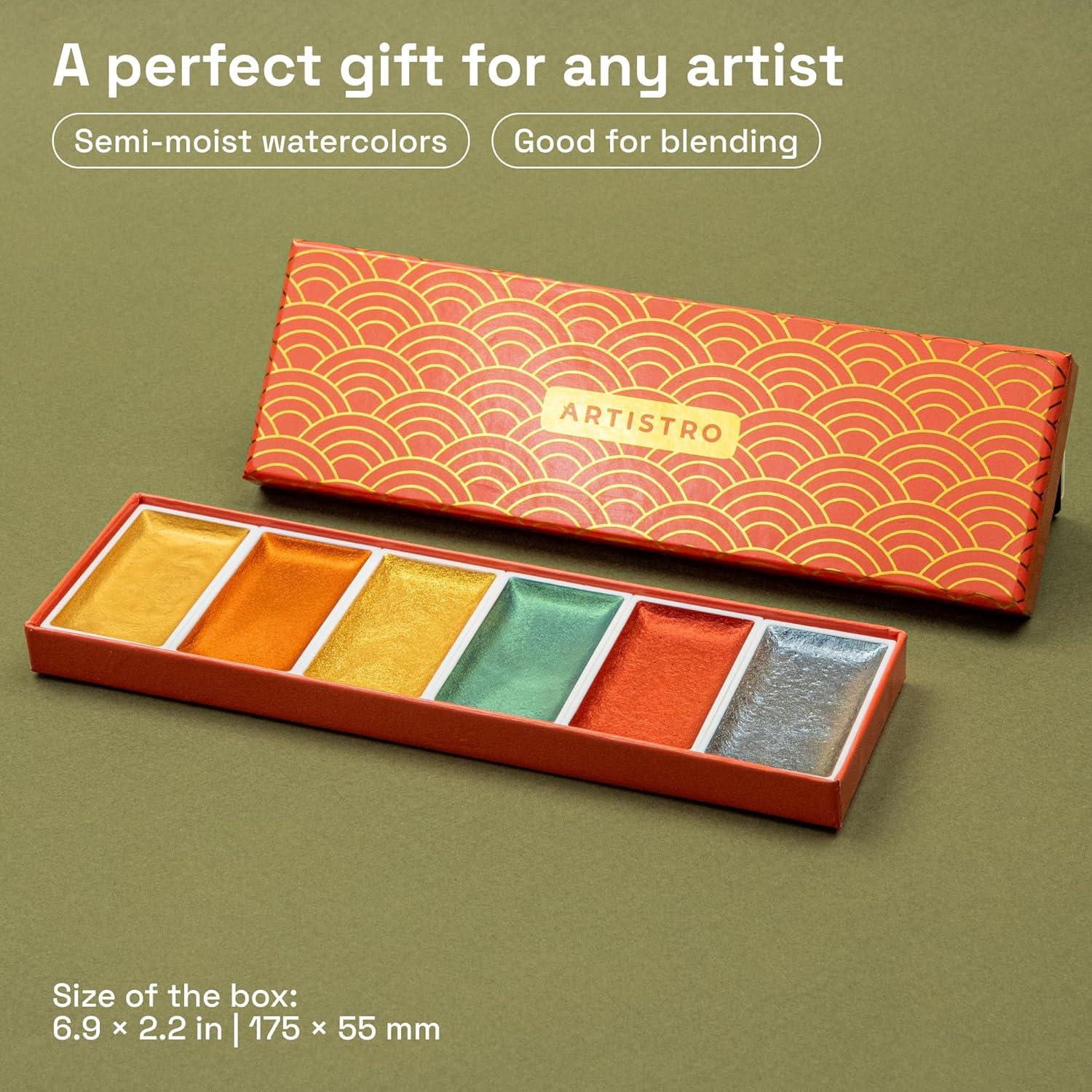 imageARTISTRO Professional Watercolor Paint Set for Adults  24 PigmentRich Colors XL Pans ASTMI Lightfastness High Tinting Strength Watercolor Set for Professionals made by ProfessionalsMetallic