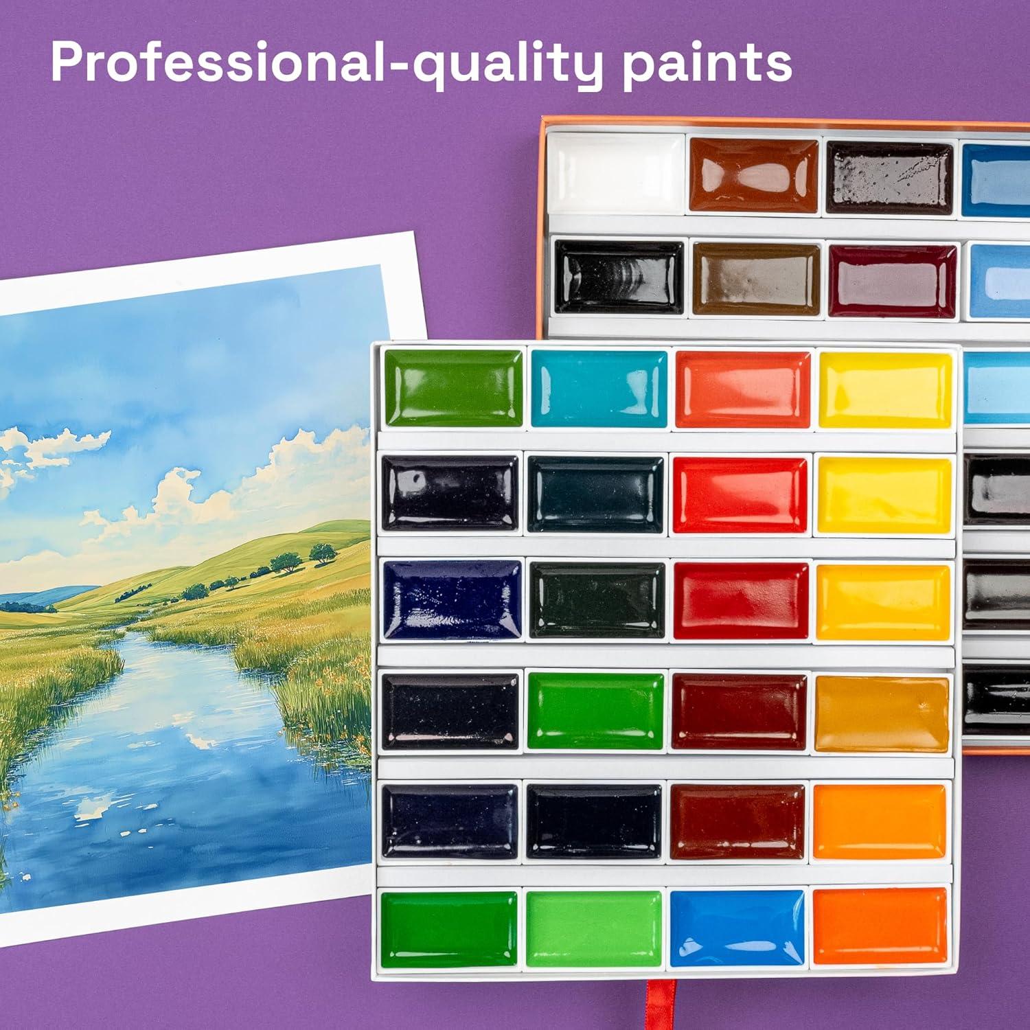 imageARTISTRO Professional Watercolor Paint Set for Adults  24 PigmentRich Colors XL Pans ASTMI Lightfastness High Tinting Strength Watercolor Set for Professionals made by ProfessionalsMulticolor