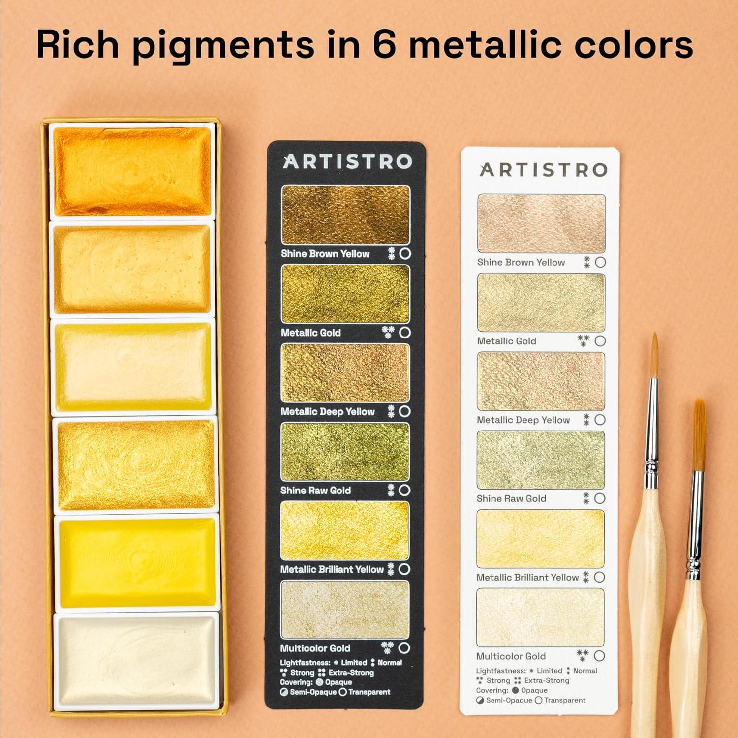 imageARTISTRO Professional Watercolor Paint Set for Adults  24 PigmentRich Colors XL Pans ASTMI Lightfastness High Tinting Strength Watercolor Set for Professionals made by ProfessionalsMetallic