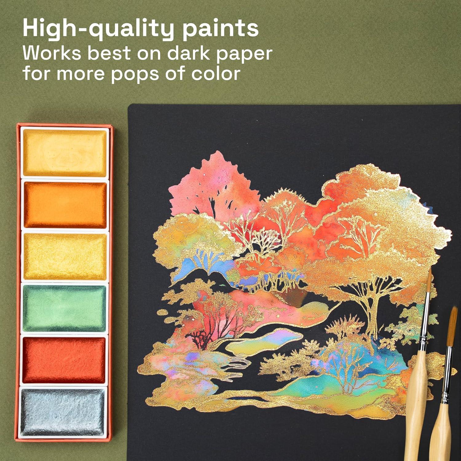 imageARTISTRO Professional Watercolor Paint Set for Adults  24 PigmentRich Colors XL Pans ASTMI Lightfastness High Tinting Strength Watercolor Set for Professionals made by ProfessionalsMetallic