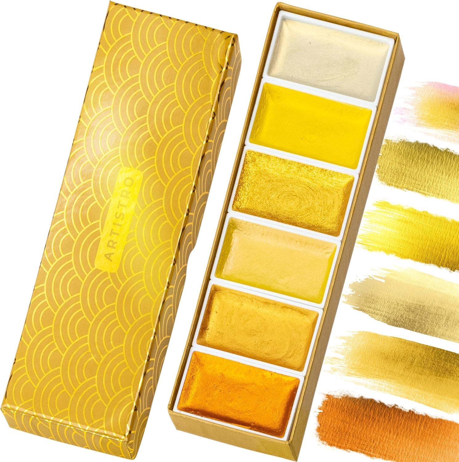 imageARTISTRO Professional Watercolor Paint Set for Adults  24 PigmentRich Colors XL Pans ASTMI Lightfastness High Tinting Strength Watercolor Set for Professionals made by ProfessionalsMetallic