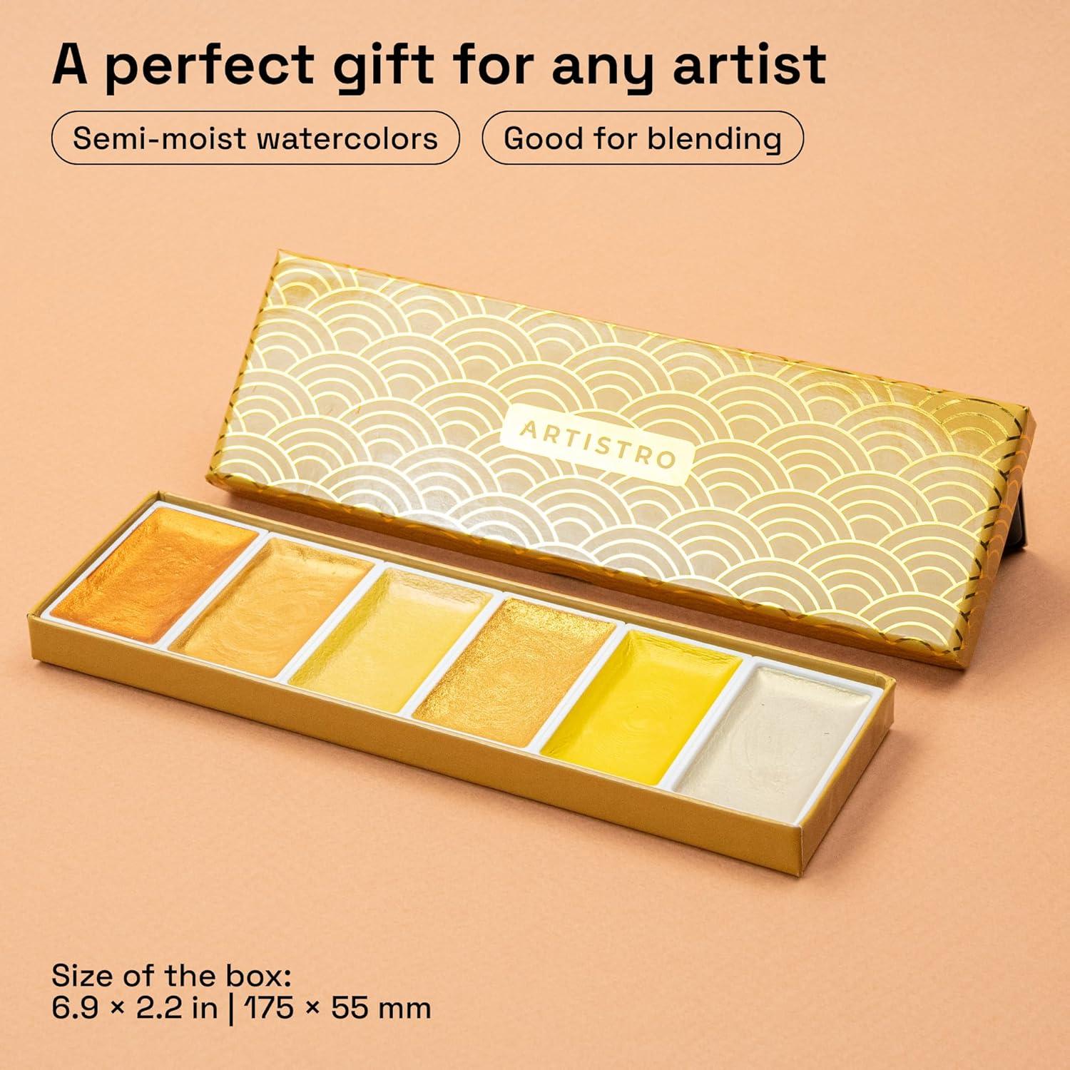 imageARTISTRO Professional Watercolor Paint Set for Adults  24 PigmentRich Colors XL Pans ASTMI Lightfastness High Tinting Strength Watercolor Set for Professionals made by ProfessionalsMetallic