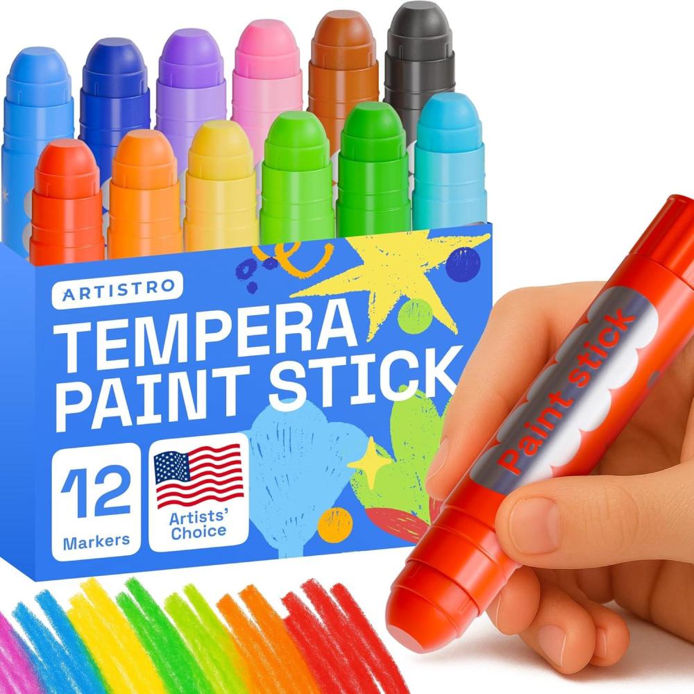 imageARTISTRO 100 Washable Tempera Paint Sticks for Kids  12 Nontoxic Paint Markers for Kids  Color Sticks with Twist Design12 Markers