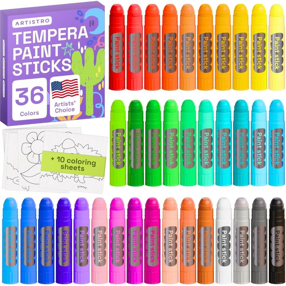 imageARTISTRO 100 Washable Tempera Paint Sticks for Kids  12 Nontoxic Paint Markers for Kids  Color Sticks with Twist Design36 Markers