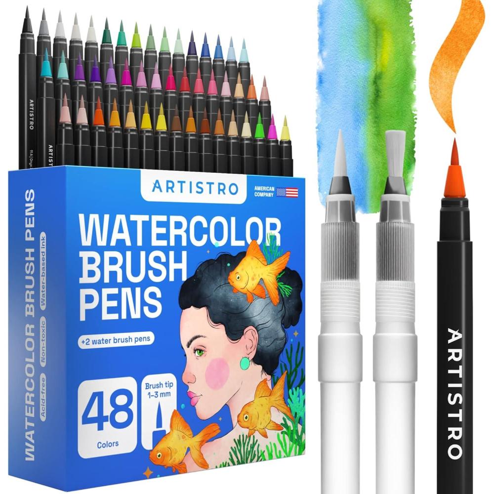 imageARTISTRO 24 Watercolor Markers with Flexible Paint Brush Pens for Pros ampamp Beginners  Consistent Smooth Bright Washable NonToxic Ideal for Coloring Calligraphy ampamp Manga48 Brush Tip