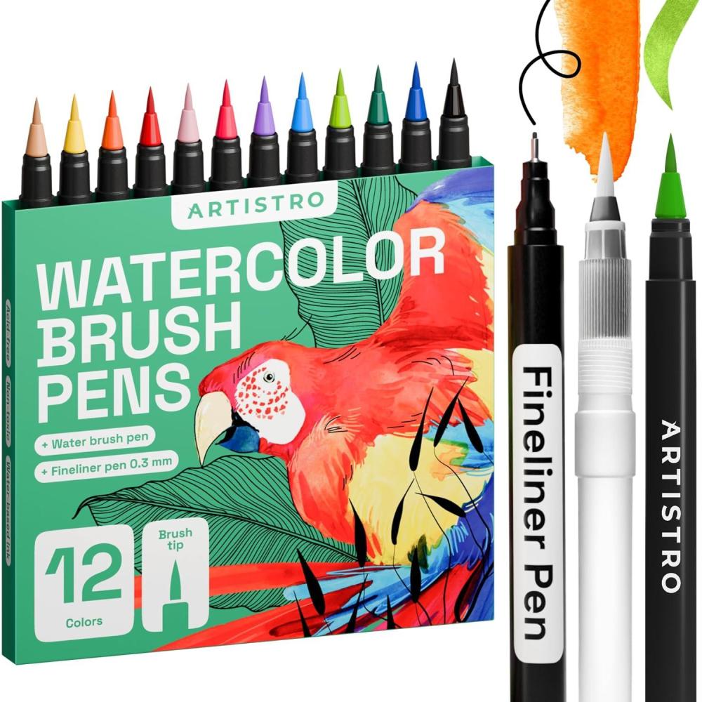 imageARTISTRO 24 Watercolor Markers with Flexible Paint Brush Pens for Pros ampamp Beginners  Consistent Smooth Bright Washable NonToxic Ideal for Coloring Calligraphy ampamp Manga12 Brush Tip