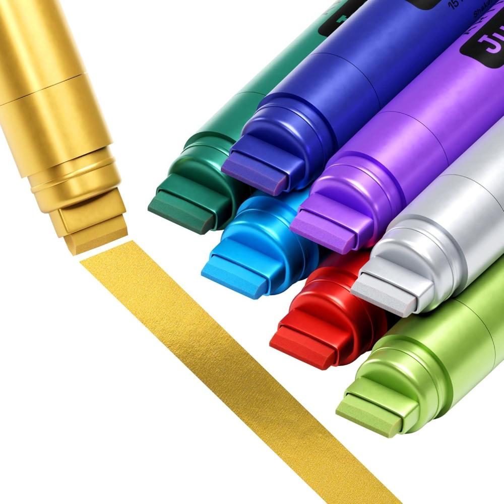 imageARTISTRO 8 Metallic Poster Markers  Jumbo Markers Set with 15mm Wide Jumbo Tip for Murals Posters Tagging Rock Wood Plastic Leather Metal Fabric Ceramic8 Jumbo