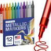 imageARTISTRO 12 Glitter Paint Pens Sparkly and Shiny for Rock Painting Stone Ceramic Glass Wood Fabric Scrapbooking DIY Craft Making Coloring Acrylic Glitter Markers ExtraFine Tip 07mmMetallic