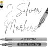 imageARTISTRO 2 White Acrylic Paint Markers  07mm Extra FineTip Paint Pens  Perfect for Crafting Art Projects ampamp MoreSilver