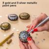 imageARTISTRO 5 White Paint Pen for Rock Painting Stone Ceramic Glass Wood Tire Fabric Metal Canvas Set of 5 Acrylic Paint White Marker Waterbased Extrafine TipGoldSilver