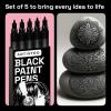 imageARTISTRO 5 White Paint Pen for Rock Painting Stone Ceramic Glass Wood Tire Fabric Metal Canvas Set of 5 Acrylic Paint White Marker Waterbased Extrafine TipBlack