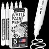 imageARTISTRO 5 White Paint Pen for Rock Painting Stone Ceramic Glass Wood Tire Fabric Metal Canvas Set of 5 Acrylic Paint White Marker Waterbased Extrafine TipWhite
