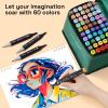 imageAlcohol Dual Tip Markers Set of 60 with No Bleed Ink Bonus Case and Vibrant FadeResistant Colors Art Supplies for Sketching Manga Drawing Adult Coloring Books Card Making Fine ampamp Chisel60 Markers