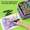 imageAlcohol Dual Tip Markers Set of 60 with No Bleed Ink Bonus Case and Vibrant FadeResistant Colors Art Supplies for Sketching Manga Drawing Adult Coloring Books Card Making Fine ampamp Chisel80 Markers