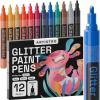 imageARTISTRO 12 Glitter Paint Pens Sparkly and Shiny for Rock Painting Stone Ceramic Glass Wood Fabric Scrapbooking DIY Craft Making Coloring Acrylic Glitter Markers ExtraFine Tip 07mmGlitter