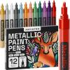imageARTISTRO 12 Glitter Paint Pens Sparkly and Shiny for Rock Painting Stone Ceramic Glass Wood Fabric Scrapbooking DIY Craft Making Coloring Acrylic Glitter Markers ExtraFine Tip 07mmMetallic