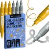 imageARTISTRO 12 OilBased Permanent Paint Markers  Medium Tip Markers for Tire Wood Rock Fabric Glass Ceramic Metal Plastic and More  Quick Dry Waterproof6 GoldSilver