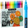 imageARTISTRO 15 OilBased Permanent Paint Markers  Set of Fine Tip Markers for Wood Rock Fabric Glass Ceramic Metal Plastic and More  Quick Dry Waterproof PermanentMulticolor