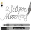 imageARTISTRO 2 White Acrylic Paint Markers  07mm Extra FineTip Paint Pens  Perfect for Crafting Art Projects ampamp MoreSilver