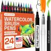 imageARTISTRO 24 Watercolor Markers with Flexible Paint Brush Pens for Pros ampamp Beginners  Consistent Smooth Bright Washable NonToxic Ideal for Coloring Calligraphy ampamp Manga24 Brush Tip