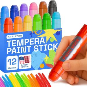 imageARTISTRO 100 Washable Tempera Paint Sticks for Kids  12 Nontoxic Paint Markers for Kids  Color Sticks with Twist Design12 Markers
