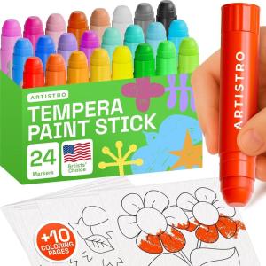 imageARTISTRO 100 Washable Tempera Paint Sticks for Kids  12 Nontoxic Paint Markers for Kids  Color Sticks with Twist Design24 Markers