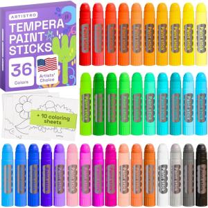 imageARTISTRO 100 Washable Tempera Paint Sticks for Kids  12 Nontoxic Paint Markers for Kids  Color Sticks with Twist Design36 Markers