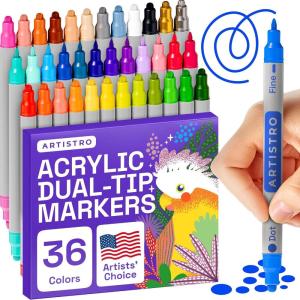 imageARTISTRO 12 Acrylic Paint Pens Fabric Markers for Textile Rock Glass Wood Paper Ceramic Canvas DIY Art Supplies Kit Drawing Markers for Kids and Adults Extra Fine Tip36