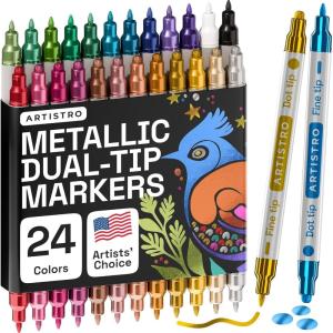 imageARTISTRO 12 Acrylic Paint Pens Fabric Markers for Textile Rock Glass Wood Paper Ceramic Canvas DIY Art Supplies Kit Drawing Markers for Kids and Adults Extra Fine Tip24
