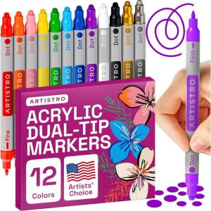 imageARTISTRO 12 Acrylic Paint Pens Fabric Markers for Textile Rock Glass Wood Paper Ceramic Canvas DIY Art Supplies Kit Drawing Markers for Kids and Adults Extra Fine Tip12