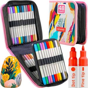 imageARTISTRO 12 Acrylic Paint Pens Fabric Markers for Textile Rock Glass Wood Paper Ceramic Canvas DIY Art Supplies Kit Drawing Markers for Kids and Adults Extra Fine Tip48