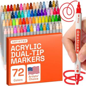imageARTISTRO 12 Acrylic Paint Pens Fabric Markers for Textile Rock Glass Wood Paper Ceramic Canvas DIY Art Supplies Kit Drawing Markers for Kids and Adults Extra Fine Tip72