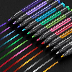 imageARTISTRO 12 Metallic Markers Medium Point Metallic Marker Pens for Wine Glasses Rock Painting Black Paper Scrapbooking Crafts Card Making DIY Photo Album Ceramic12 Metallic Medium Tip