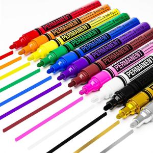 imageARTISTRO 12 OilBased Permanent Paint Markers  Medium Tip Markers for Tire Wood Rock Fabric Glass Ceramic Metal Plastic and More  Quick Dry Waterproof12 Multicolor