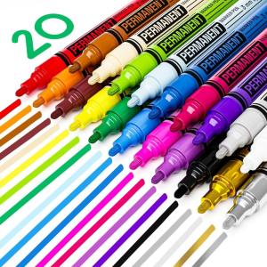 imageARTISTRO 12 OilBased Permanent Paint Markers  Medium Tip Markers for Tire Wood Rock Fabric Glass Ceramic Metal Plastic and More  Quick Dry Waterproof20 Multicolor